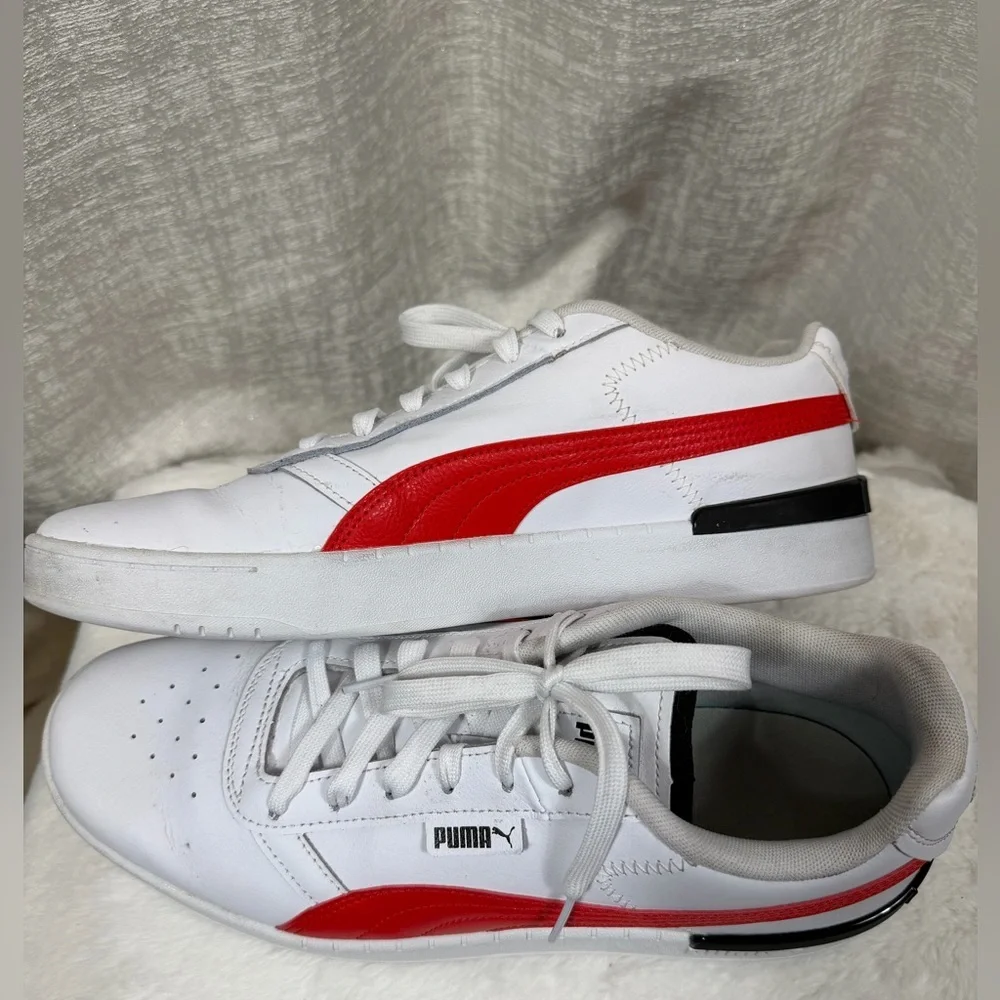 PUMA 381109-03 Men’s White Red Leather Trainers Size 11 - Picture 4 of 8
